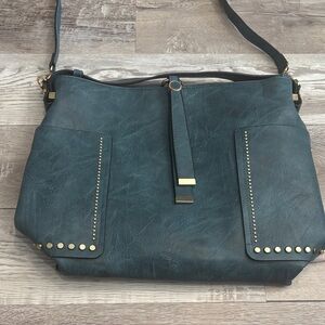 Chic Blue Studded Shoulder Bag
